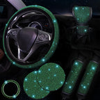 Bling Car Accessories For Women,Bling Steering Wheel Cover Bling Car Coasters Bling Set Seat Belt Shoulder Pads Ring Emblem Sticker Gear Shift Cover