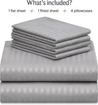 LuxClub Striped Sheets Set, 6 PC Striped Bed Sheets Full Size, Deep Pockets 18" Eco Friendly Wrinkle Free Cooling Sheets Machine Washable Hotel Bedding Silky Soft (Full, Striped Light Grey)