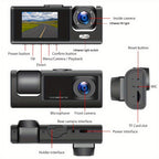 1080P 2 Cameras Dash Cam W/ IR Night Vision, Loop Recording &amp; 2" IPS Screen