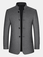 mens pure color stand collar single breasted warm woolen overcoats