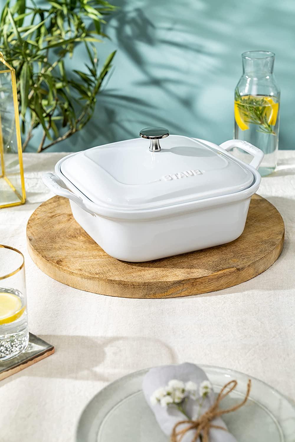 STAUB Ceramics Square Covered Baking Dish, 9x9-inch, White