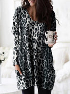 Casual Leopard Print Pocket Long Sleeve T-shirt
