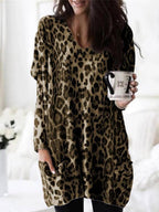 Casual Leopard Print Pocket Long Sleeve T-shirt