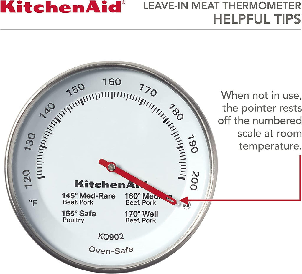 KitchenAid KQ902 Leave-in, Oven/Grill safe Meat Thermometer, TEMPERATURE RANGE: 120F to 200F, Stainless Steel