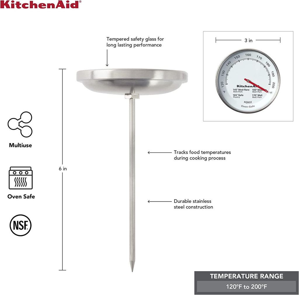 KitchenAid KQ902 Leave-in, Oven/Grill safe Meat Thermometer, TEMPERATURE RANGE: 120F to 200F, Stainless Steel