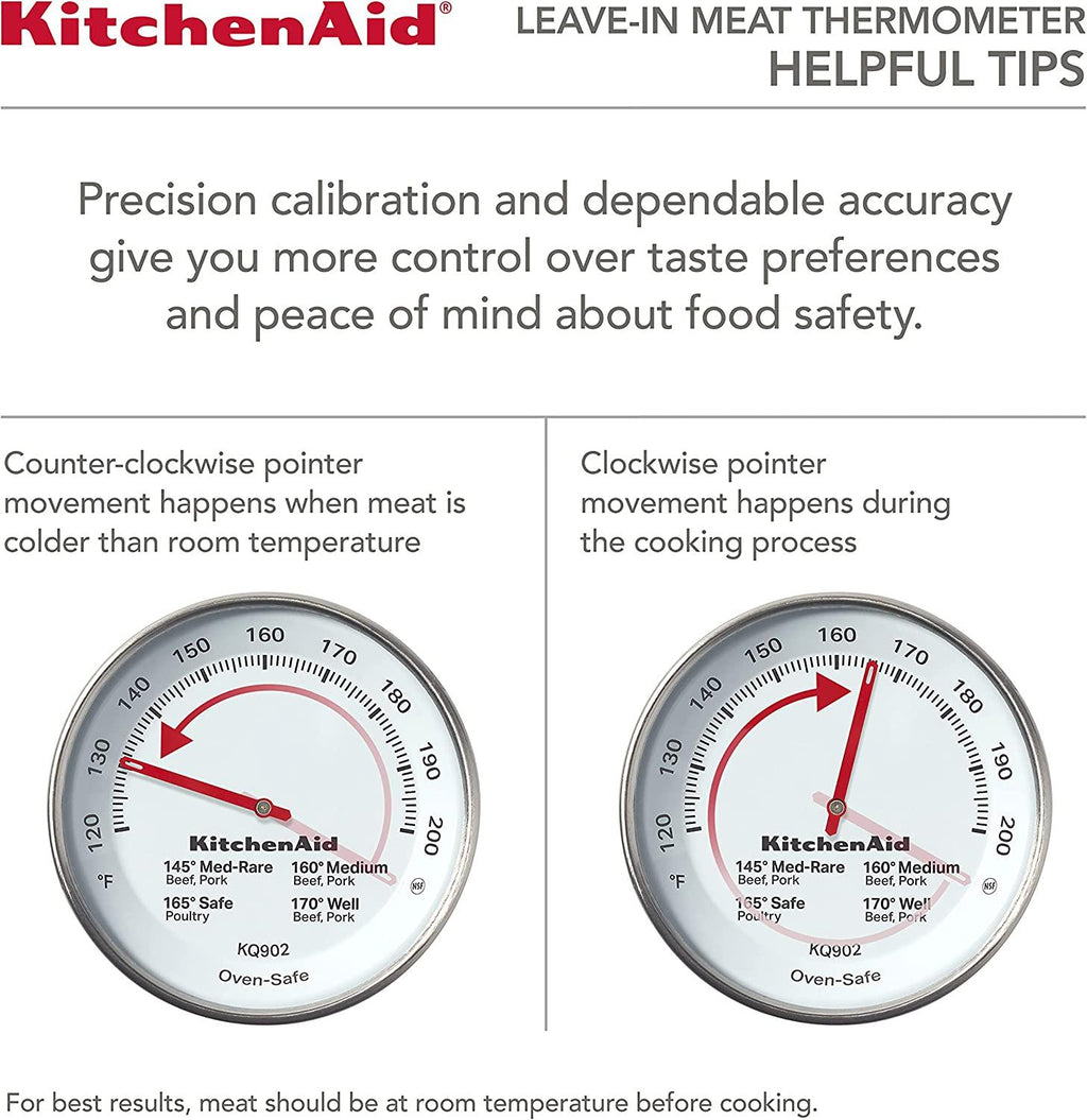 KitchenAid KQ902 Leave-in, Oven/Grill safe Meat Thermometer, TEMPERATURE RANGE: 120F to 200F, Stainless Steel