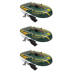 Seahawk 3 Person Inflatable Boat Set with Aluminum Oars &amp; Pump (3 Pack)