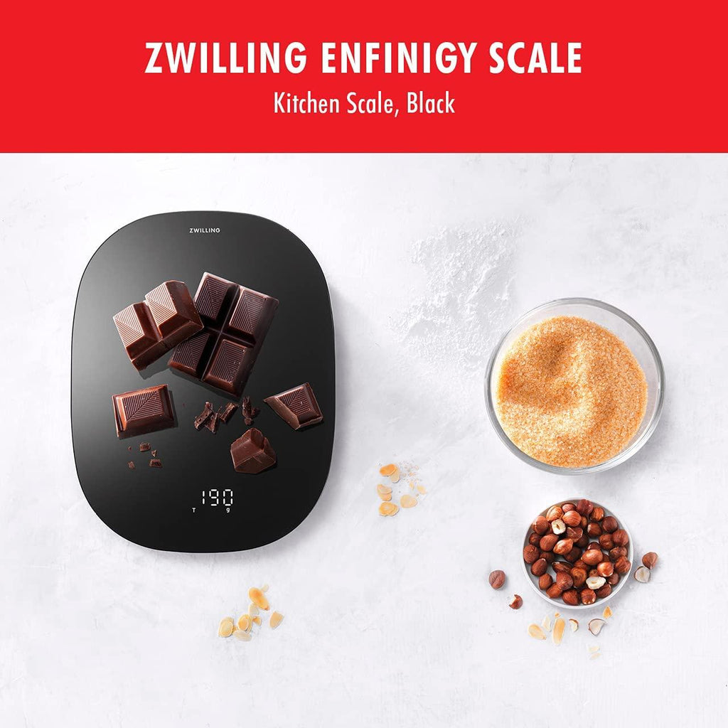 ZWILLING Enfinigy Digital Food Scale, Max Weight 22 lbs., Grams & Ounces, .1-gram Accuracy, Baking Scale, Kitchen Scale, Black