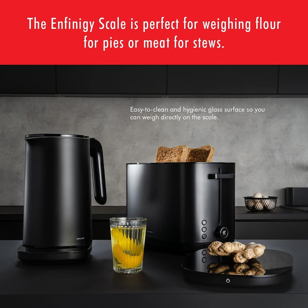 ZWILLING Enfinigy Digital Food Scale, Max Weight 22 lbs., Grams & Ounces, .1-gram Accuracy, Baking Scale, Kitchen Scale, Black