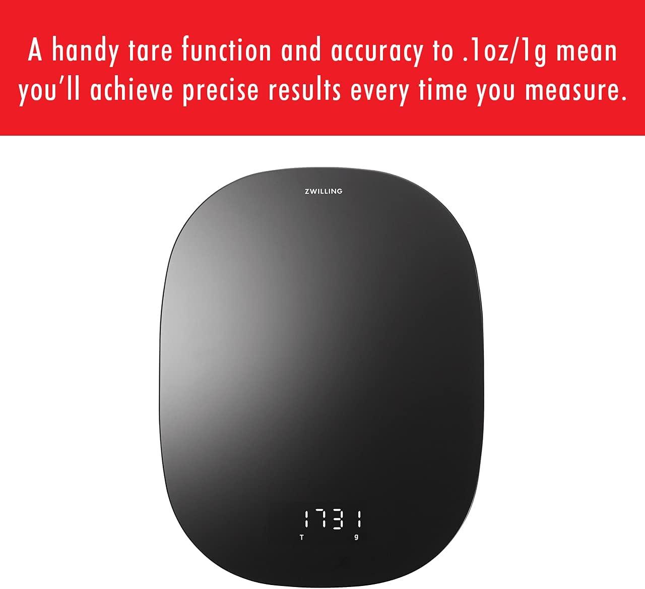 ZWILLING Enfinigy Digital Food Scale, Max Weight 22 lbs., Grams & Ounces, .1-gram Accuracy, Baking Scale, Kitchen Scale, Black