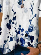 Round Neck Floral Print Loose Short Sleeve Fashion Blouse