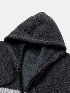 mens wide striped knit zip up plush lined thick hooded cardigans