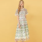 embroidery midi vintage dress