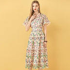 embroidery midi vintage dress