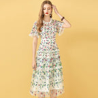 embroidery midi vintage dress