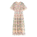 embroidery midi vintage dress