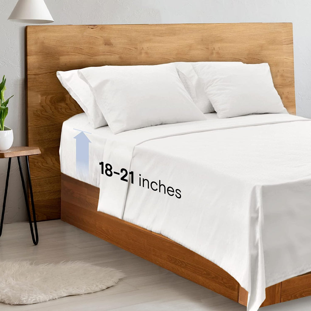 LuxClub 4 PC Extra Deep Pocket Sheets &amp; Pillowcases Set - Hotel Bedding Silky Soft Eco Friendly Wrinkle Free Ultra Soft Cooling Bed Sheet Set deep Pocket up to 21" (Twin, White)