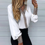 Fashion All-match Leopard Print Stitching Shirt