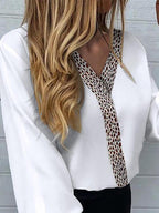 Fashion All-match Leopard Print Stitching Shirt