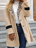 Casual Leopard Print Stitching Lapel Long-Sleeved Coat