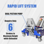 BIG RED T815016L Torin Hydraulic Low Profile Aluminum and Steel Racing Floor Jack with Dual Piston  Lift Pump, 1.5 Ton (3,000 lb) Capacity, Blue