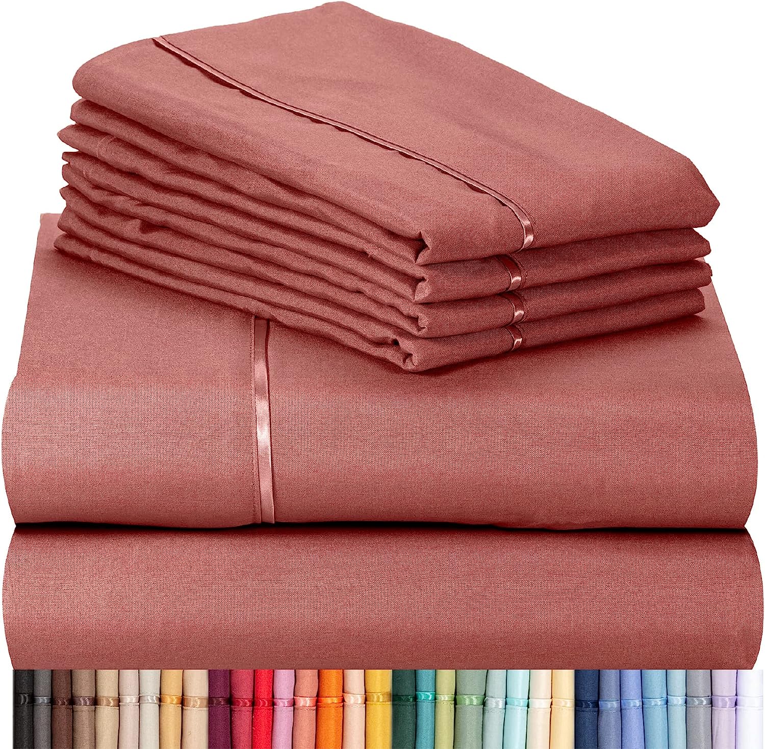 LuxClub 6 PC King Size Sheet Set Bamboo Sheets Deep Pockets 18" Eco Friendly Wrinkle Free Cooling Sheets Machine Washable Hotel Bedding Silky Soft - Salmon Pink King