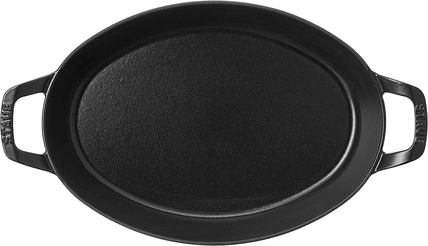 Staub Cast Iron 12.5-inch x 9-inch Oval Baking Dish - Matte Black, Made in France