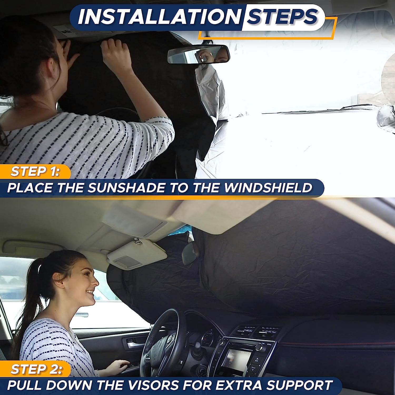 EcoNour Foldable Car Windshield Sun Shade | Sun Shade for Car Windows Blocks UV Rays and Keeps The Heat Out | Foldable Essential Car Accessory for Enhanced Comfort | Large Plus (70 x 42 inches)