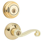 Lido Polished Brass Exterior Entry Door Lever and Single Cylinder Deadbolt Combo Pack Featuring SmartKey Security