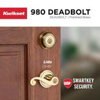 Lido Polished Brass Exterior Entry Door Lever and Single Cylinder Deadbolt Combo Pack Featuring SmartKey Security