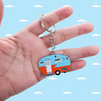 2 Pieces Camper Keychain, RV Camper Keyring Camper Accessories for Travel Trailers Retro Camping Car Keychain