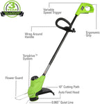 Greenworks 48V 14" Brushless Cordless Electric Lawn Mower, Leaf Blower, String Trimmer, Hedge Trimmer, Work Light, Fan, (2) 4.0Ah Batteries and Rapid Charger