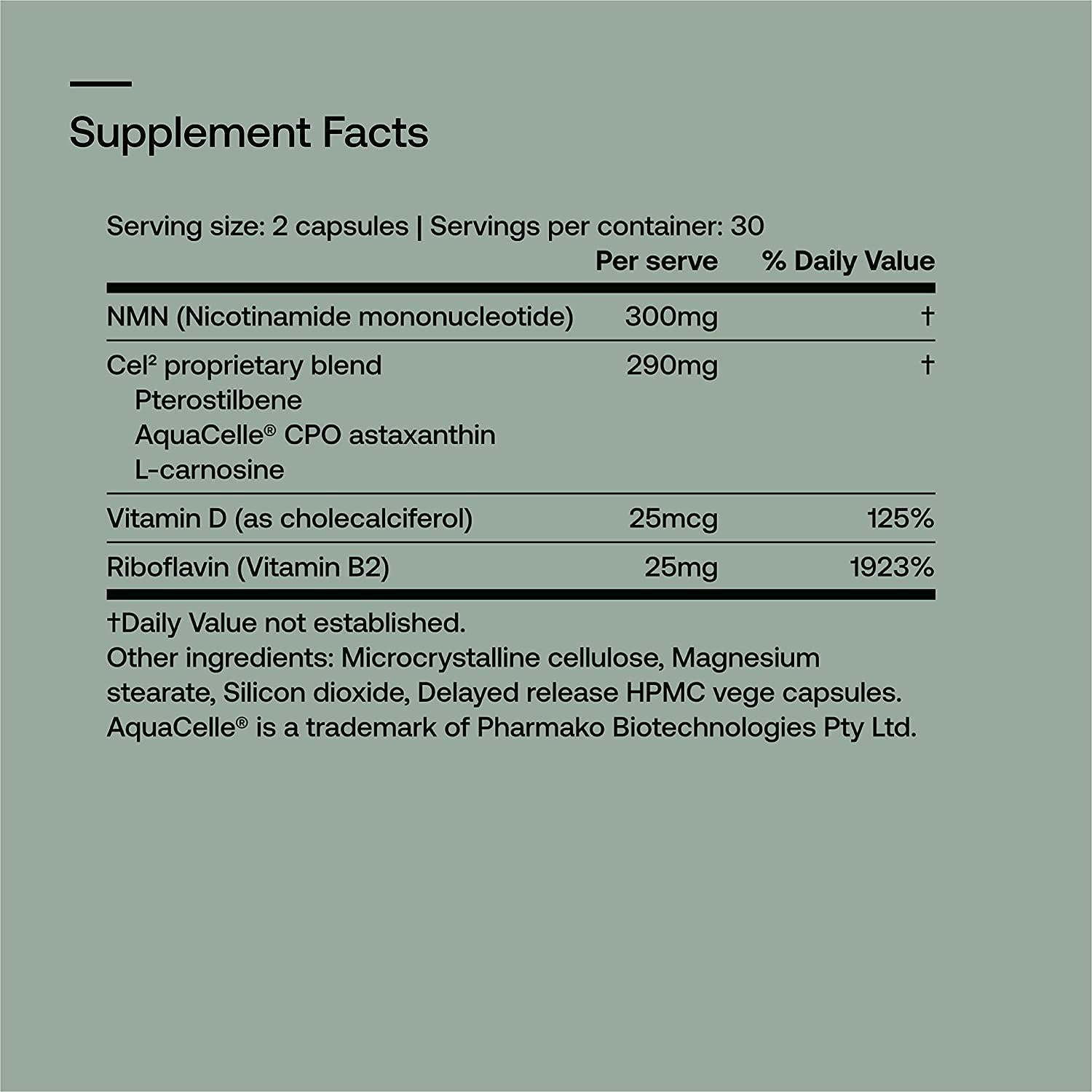 SRW Laboratories Cel² Nourishment | Supports Youthful Cell Function, Healthy DNA, and Healthy Levels of NAD+  | 180 Capsules