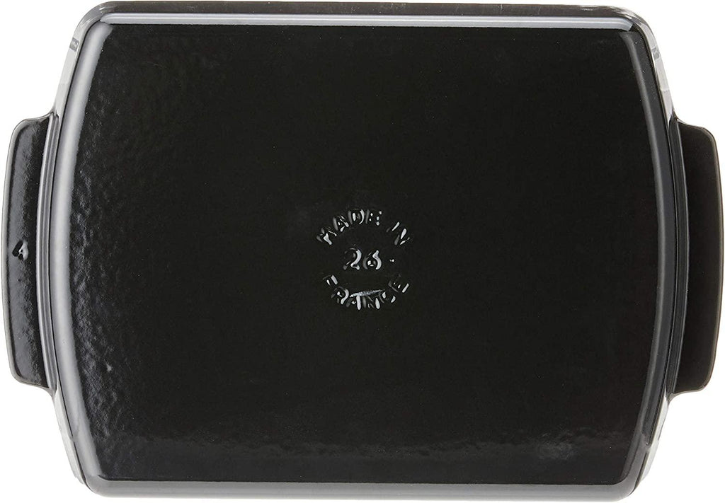 Staub Cast Iron 13 x 9-inch Rectangular Serving Dish with Wood Base - Matte Black, Made in France