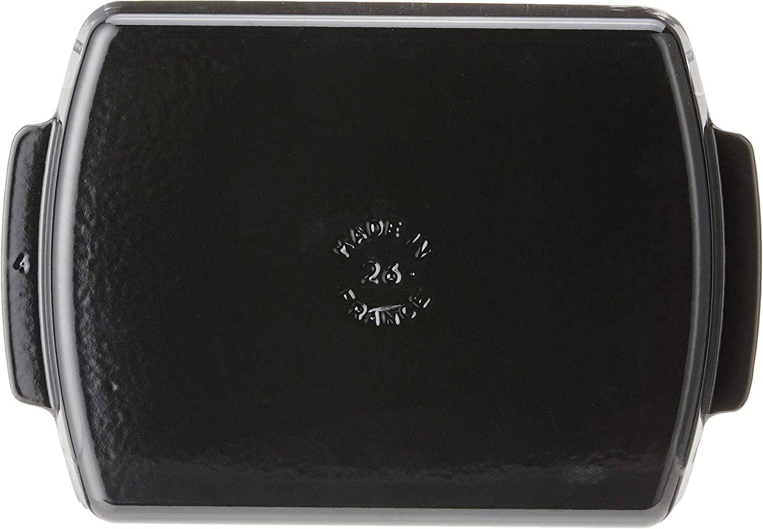 Staub Cast Iron 13 x 9-inch Rectangular Serving Dish with Wood Base - Matte Black, Made in France
