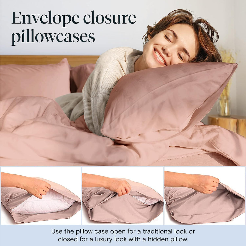 LuxClub 6 PC King Size Sheet Set Bamboo Sheets Deep Pockets 18" Eco Friendly Wrinkle Free Cooling Sheets Machine Washable Hotel Bedding Silky Soft - Pearl Pink King