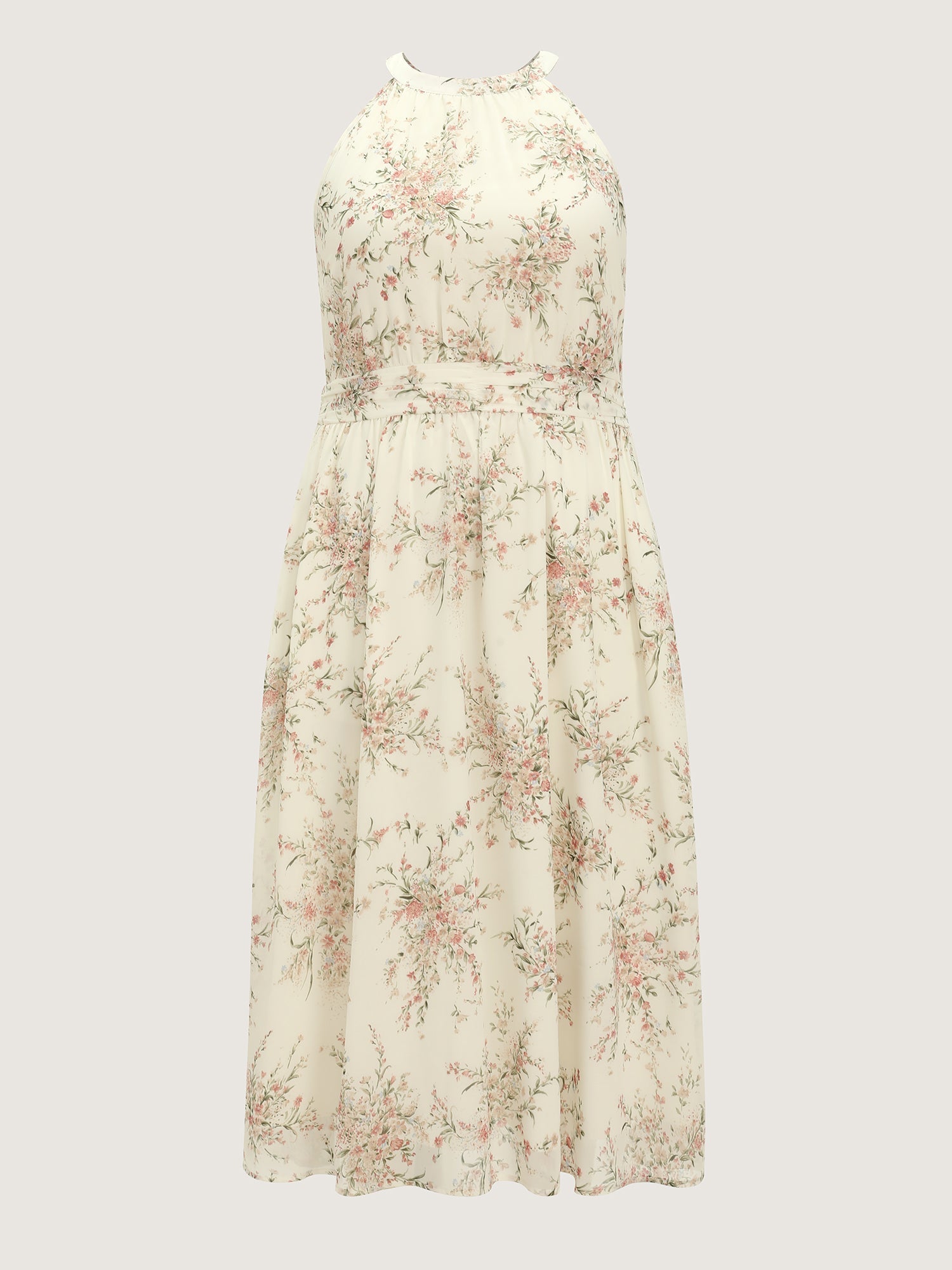Floral Mix Halter Neckline Shirred Maxi Dress