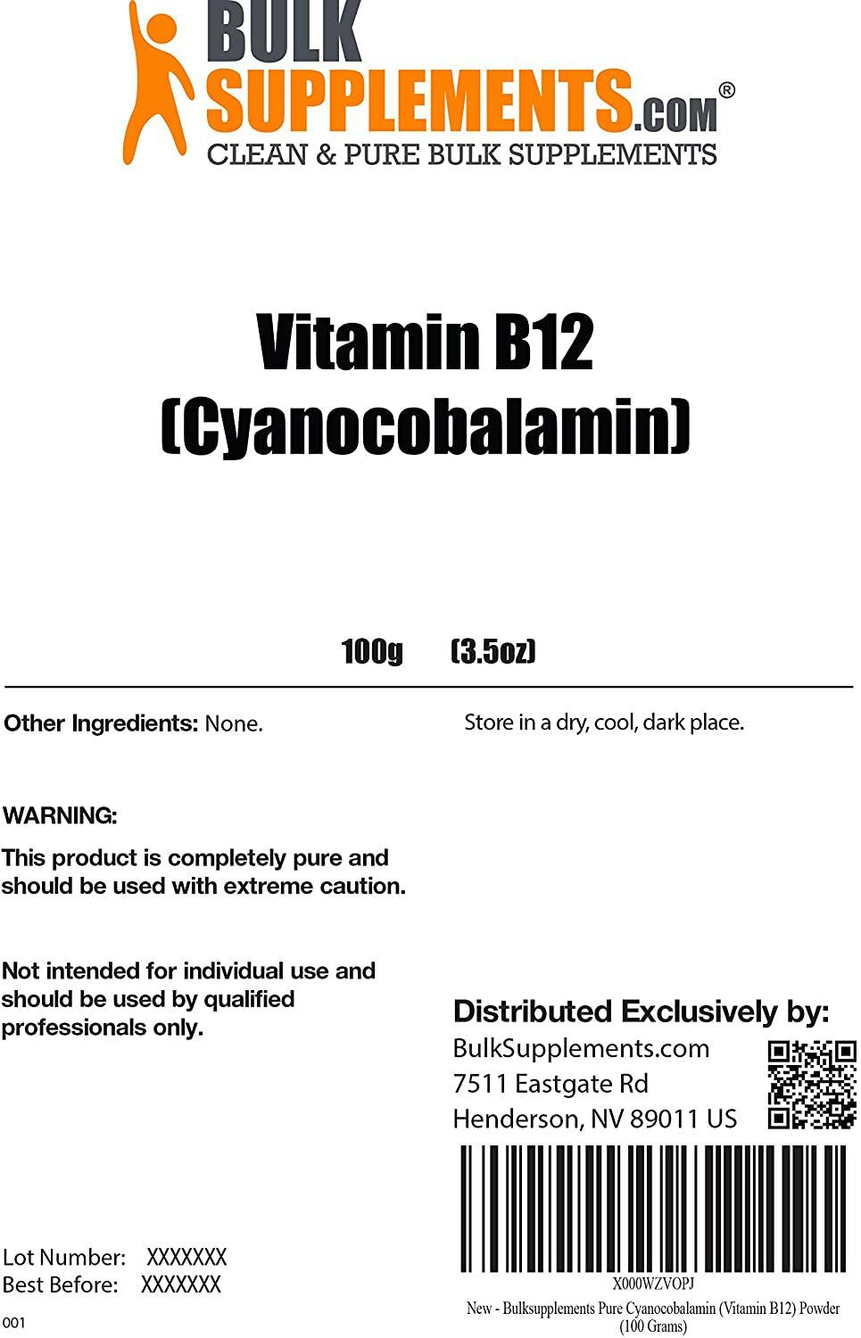 BulkSupplements.com Pure Cyanocobalamin (Vitamin B12) Powder (100 Grams - 3.5 oz)