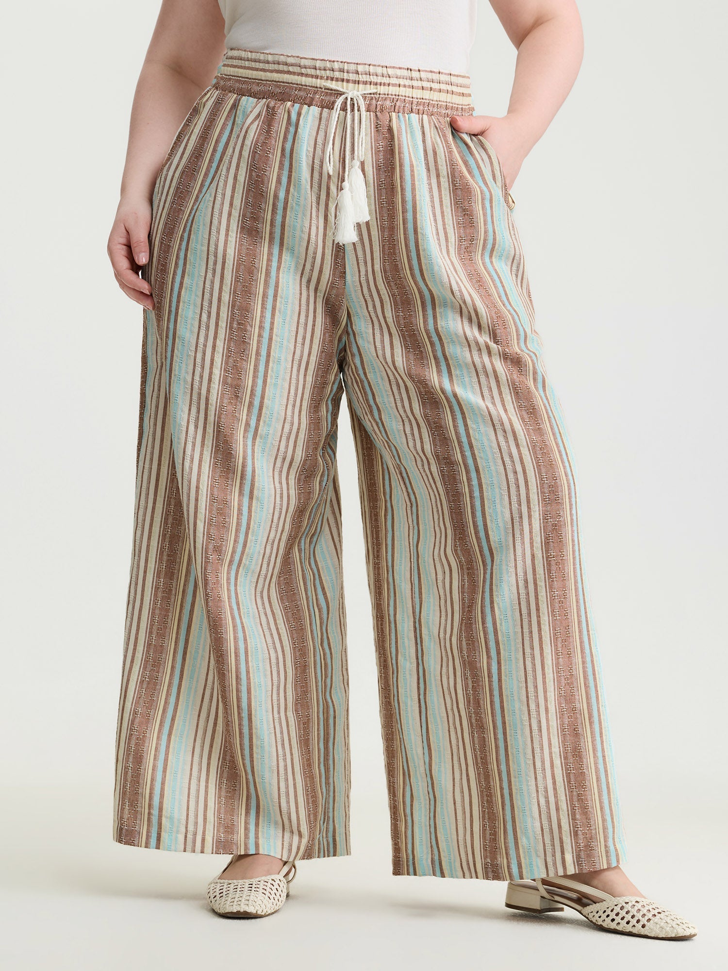 Striped Drawstring Tassels Wide Leg Pants