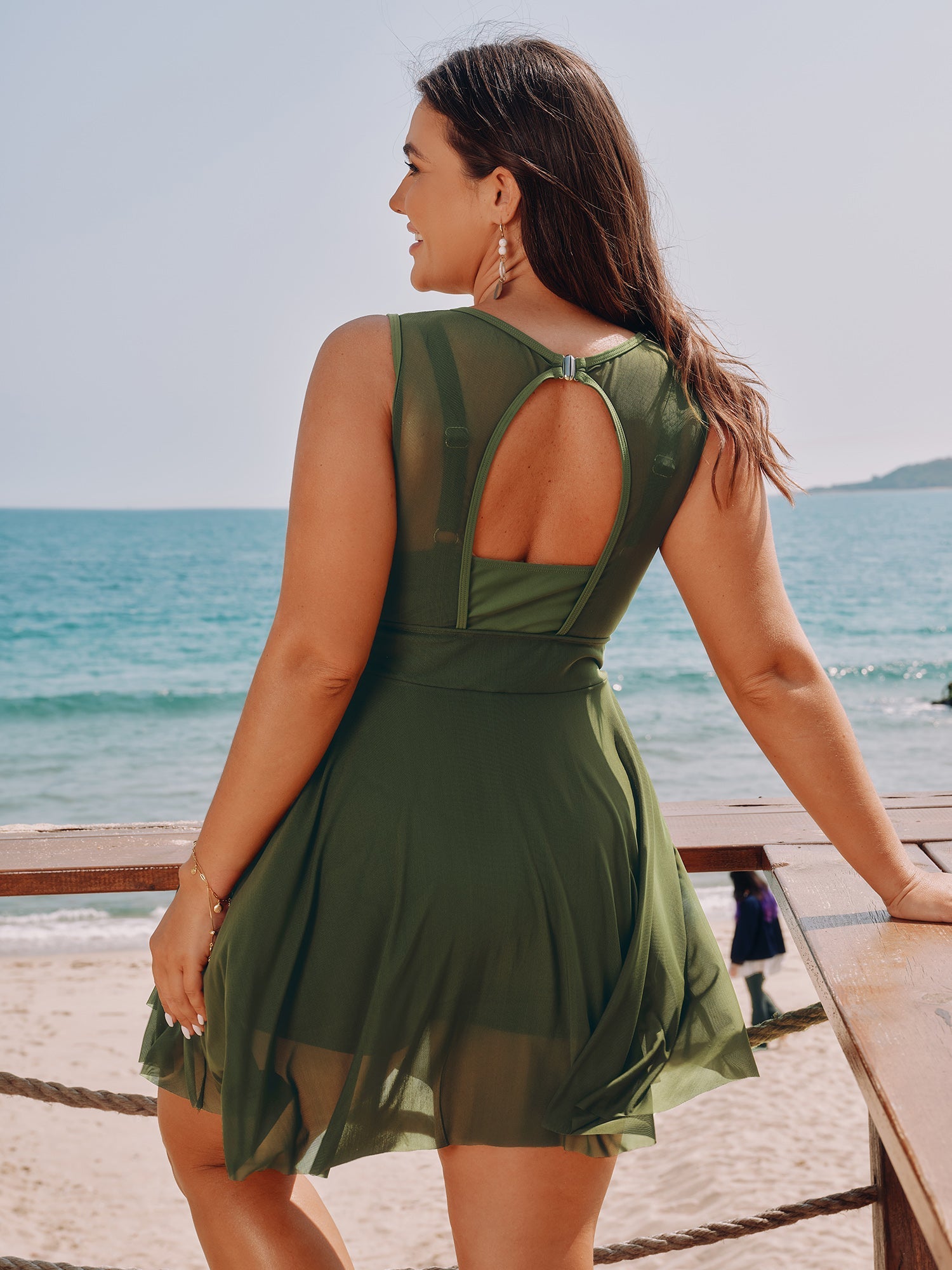 Sheer Open Back Fit And Flare Swim Dress