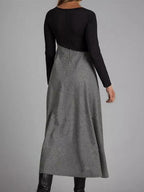 Contrasting Color V-neck Long Sleeve Dress