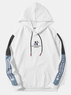 mens contrast patchwork letter pattern drawstring hooded casual two pieces outfits