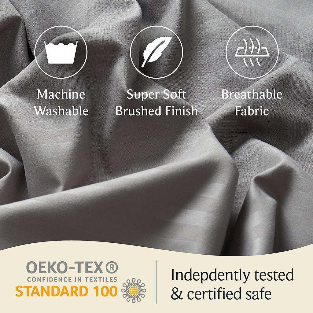 LuxClub Striped Sheets Set, 6 PC Striped Bed Sheets Full Size, Deep Pockets 18" Eco Friendly Wrinkle Free Cooling Sheets Machine Washable Hotel Bedding Silky Soft (Full, Striped Light Grey)