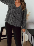 Floral Print Long Sleeve V-neck Blouse