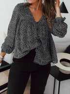 Floral Print Long Sleeve V-neck Blouse