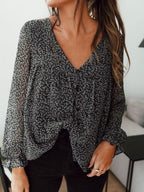 Floral Print Long Sleeve V-neck Blouse