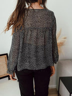 Floral Print Long Sleeve V-neck Blouse