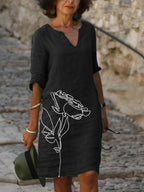Casual Loose Printed V-neck Dress