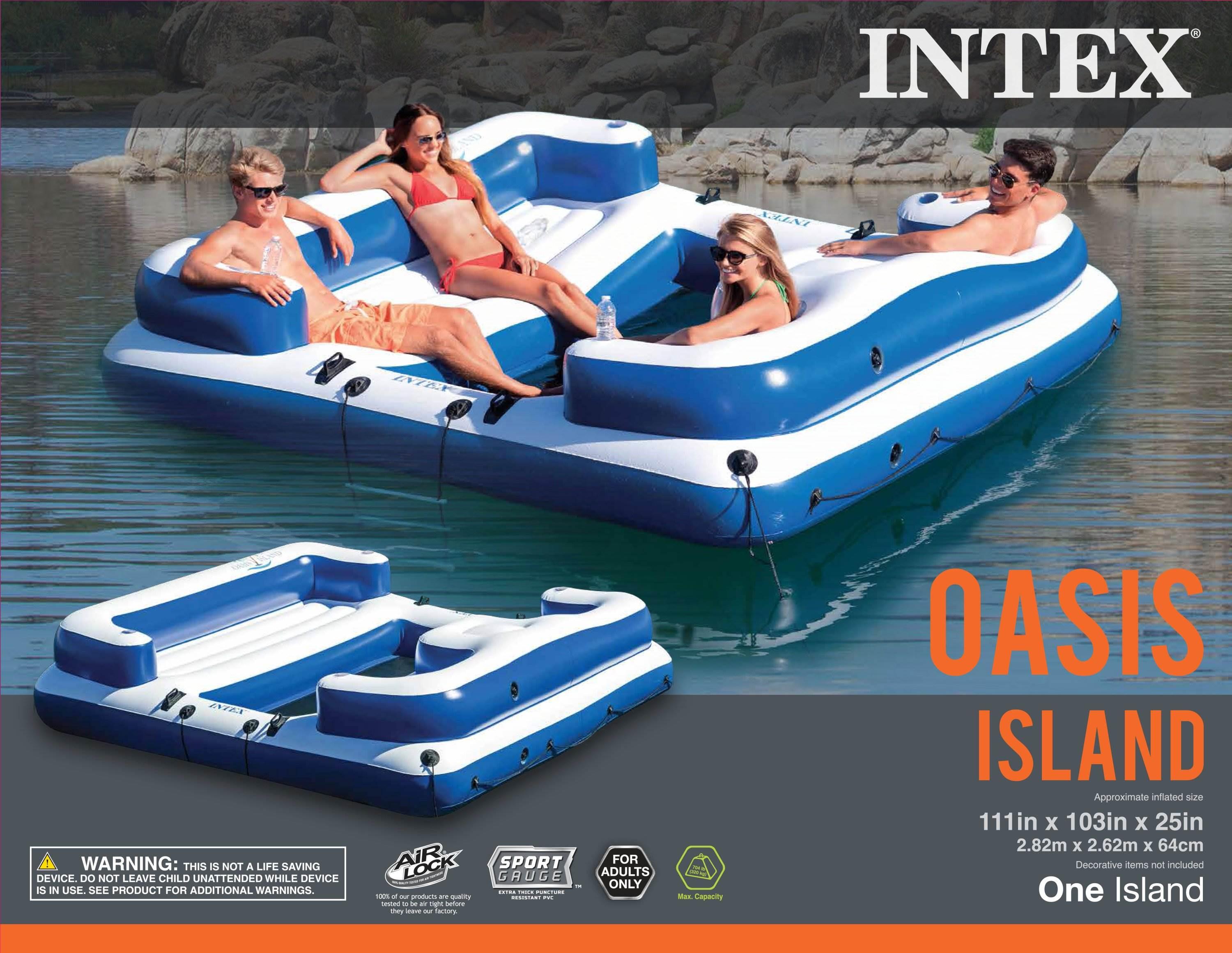 Oasis Island 5-Person Inflatable Floating LounRaft &amp; 48" Oars (2 Sets)