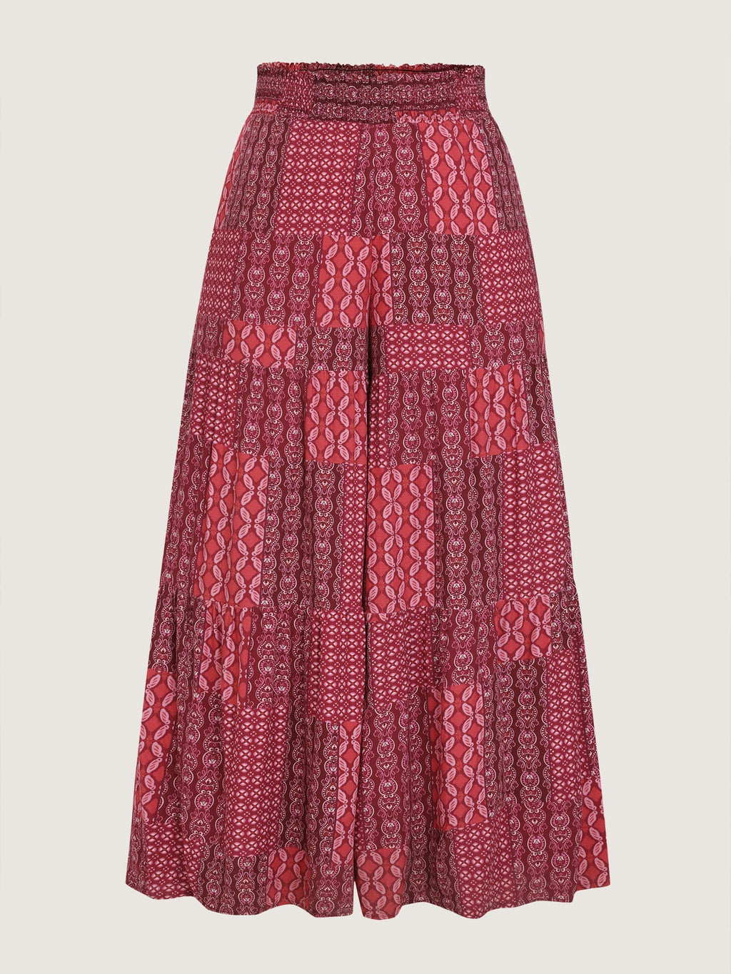 Geometric Print Flared Shirred Waist Pants